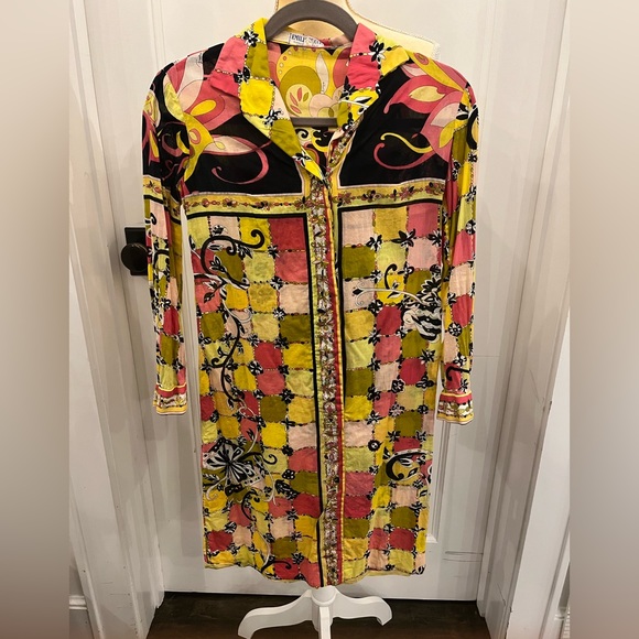 Vintage Emilio pucci cotton collared neck dress size US6 buttons 3/4 down